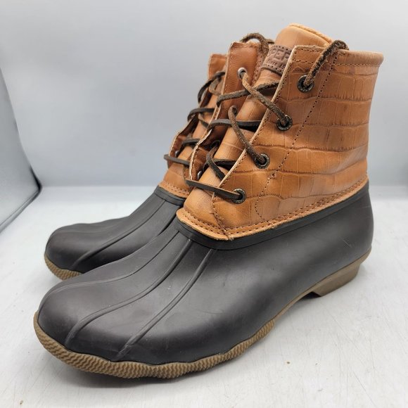Sperry Saltwater Womens 8.5 Brown Croc Leather Duck Boots Casual STS86700 - Picture 4 of 13